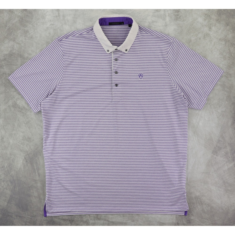 Greyson Polo Shirt Mens XL Purple Striped Short Sleeve Golf Performance Stretch
